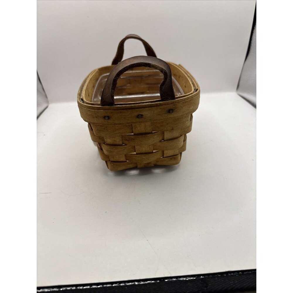 LONGABERGER 1998 TEA BASKET  LEATHER HANDLES CLASSIC DIVIDED TRAY INSERT TIE TAG - Picture 4 of 7